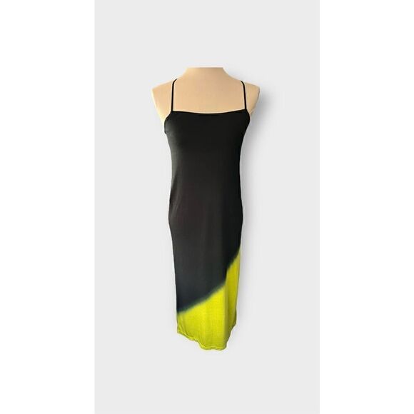 Ninety Percent Tencel Jersey Cross Back Dip-Dye Slip Dress Black and Acid size X - Picture 3 of 10